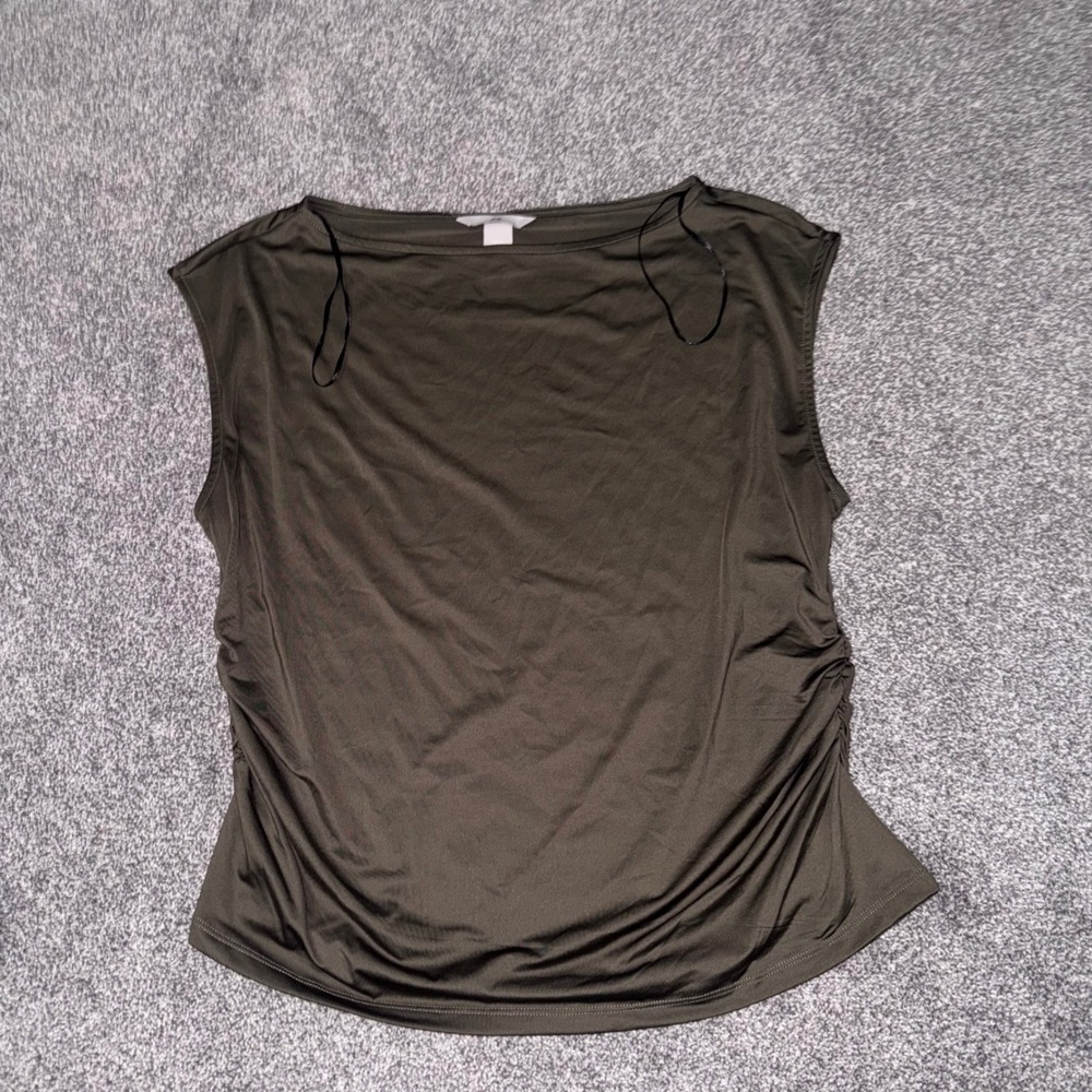 H&M Women's Dark Khaki Green Boatneck Sleeveless Top Size XL